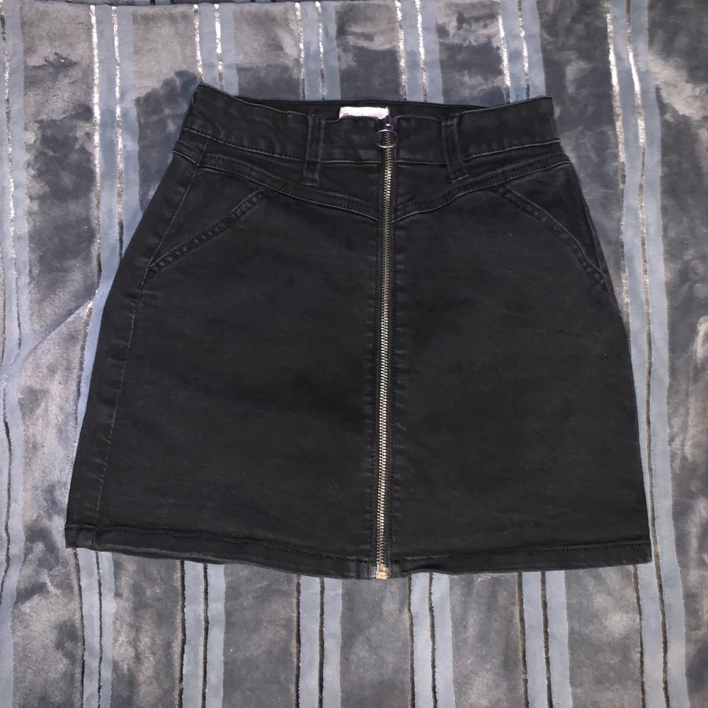 Black jean midi skirt